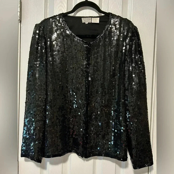 Vintage STENAY Silk and Sequins Hook and Eye Jacket, Size L - Picture 1 of 3